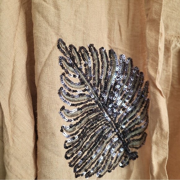 Mia Noura Sequin Leaves Embroidered Button Down Blouse Oversize Made in Turkey - Picture 4 of 9